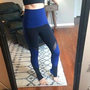 High-Waist Colorblock Workout Leggings - Blue/Black